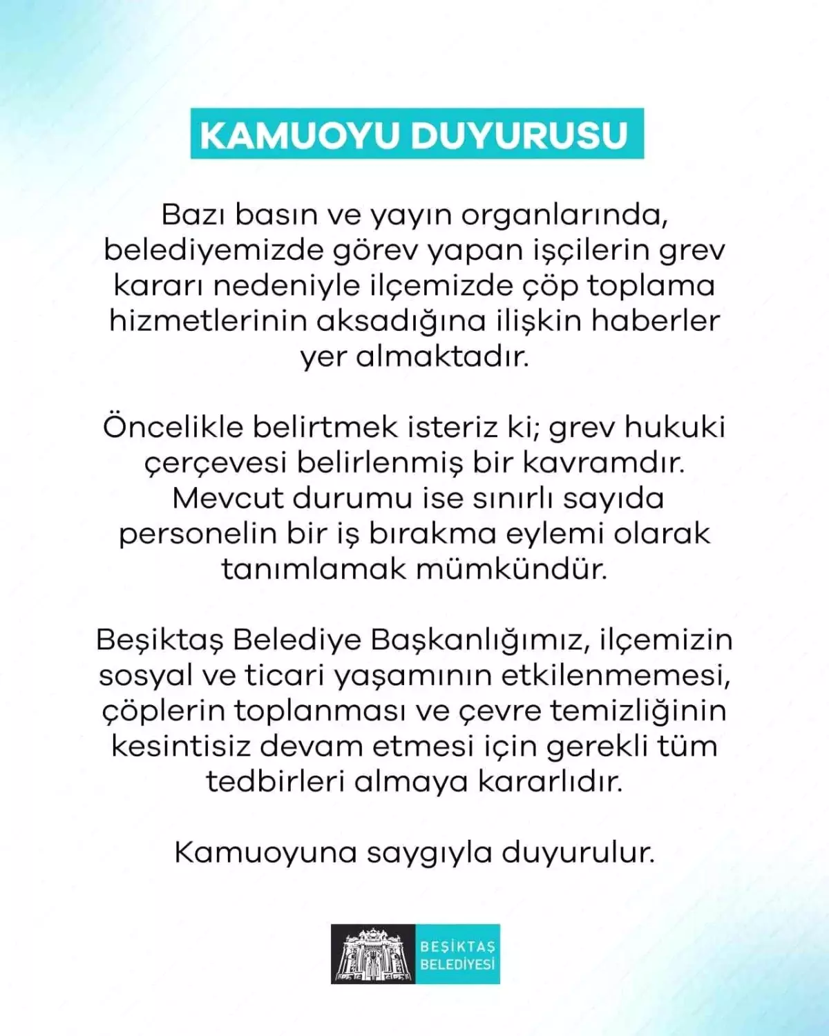 Beşiktaş Belediyesi’nden Çöp Toplama Hizmetleri ile İlgili Açıklama