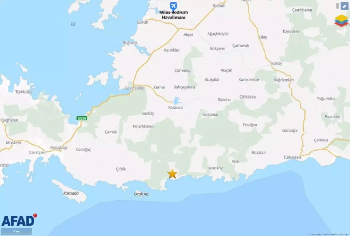 Bodrum’da 4.1 Büyüklüğünde Zelzele