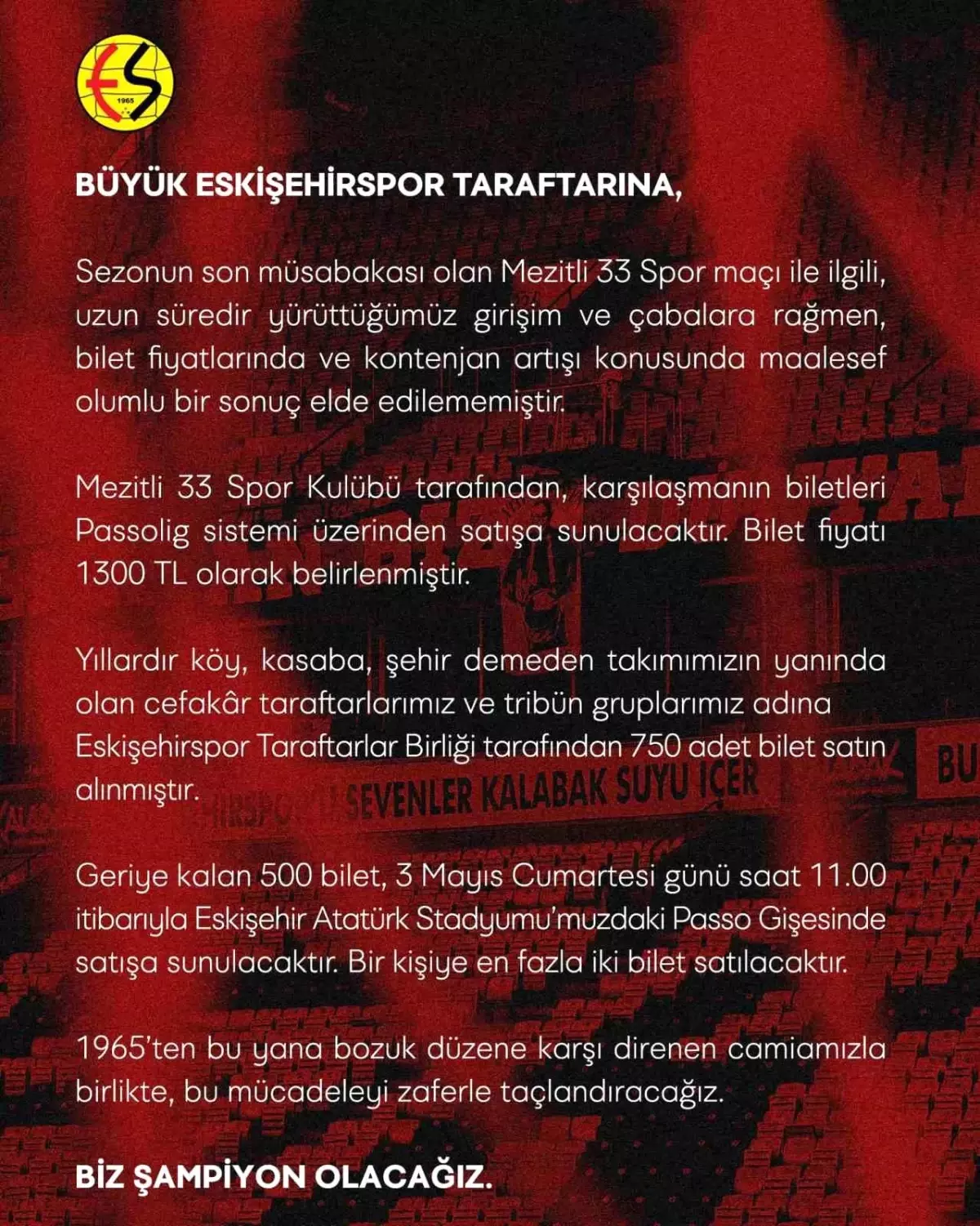Eskişehirspor’a Taraftar Kontenjanı Artışı Yok