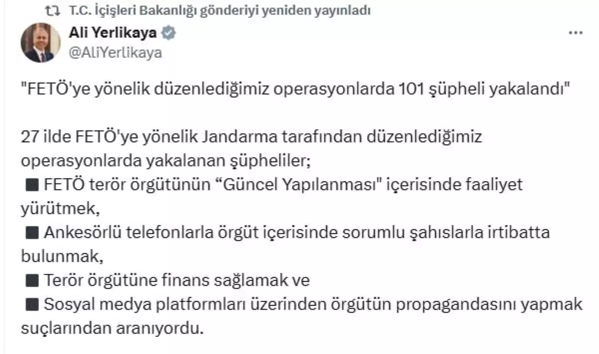 FETÖ’ye 27 Vilayet’te Operasyon: 101 Gözaltı