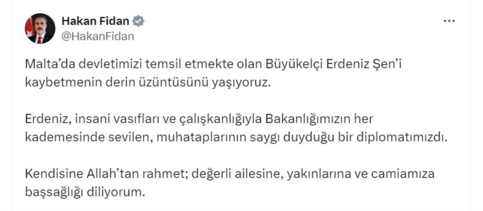 Fidan’dan Büyükelçi Şen için Taziye