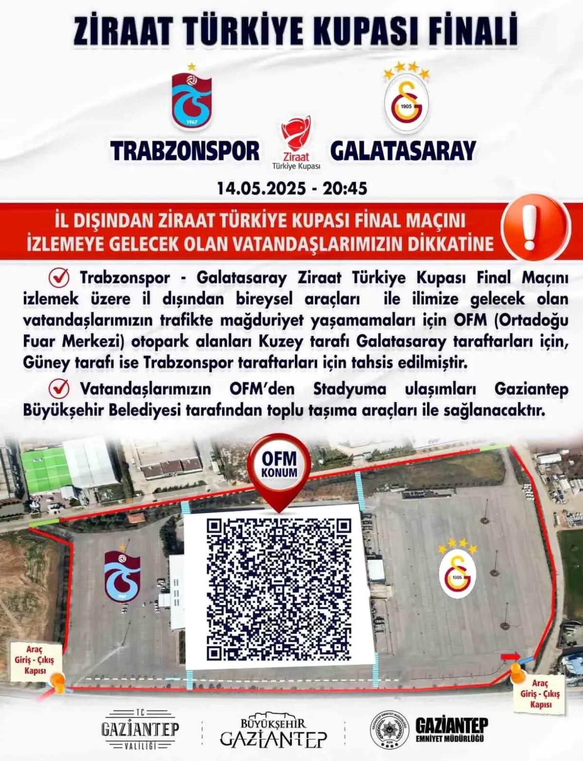 Gaziantep’te Ziraat Türkiye Kupası Finali İçin Park Alanları Belirlendi
