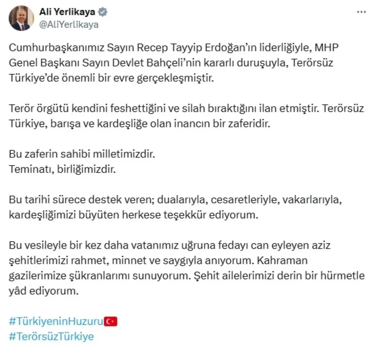 İçişleri Bakanı Yerlikaya: Artık silah değil, kelam konuşacak