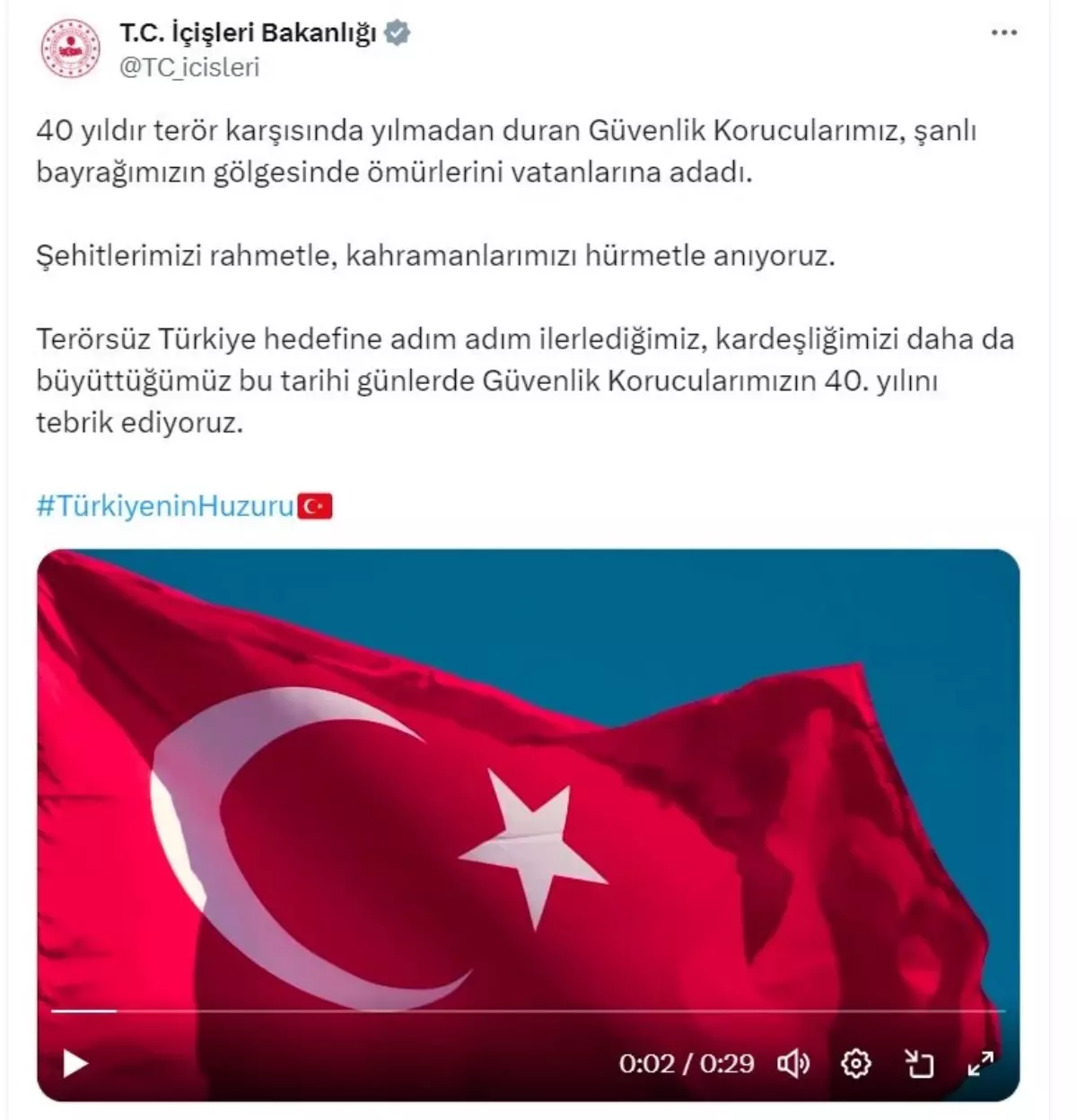 İçişleri Bakanlığı’ndan Güvenlik Korucularına Kutlama İletisi