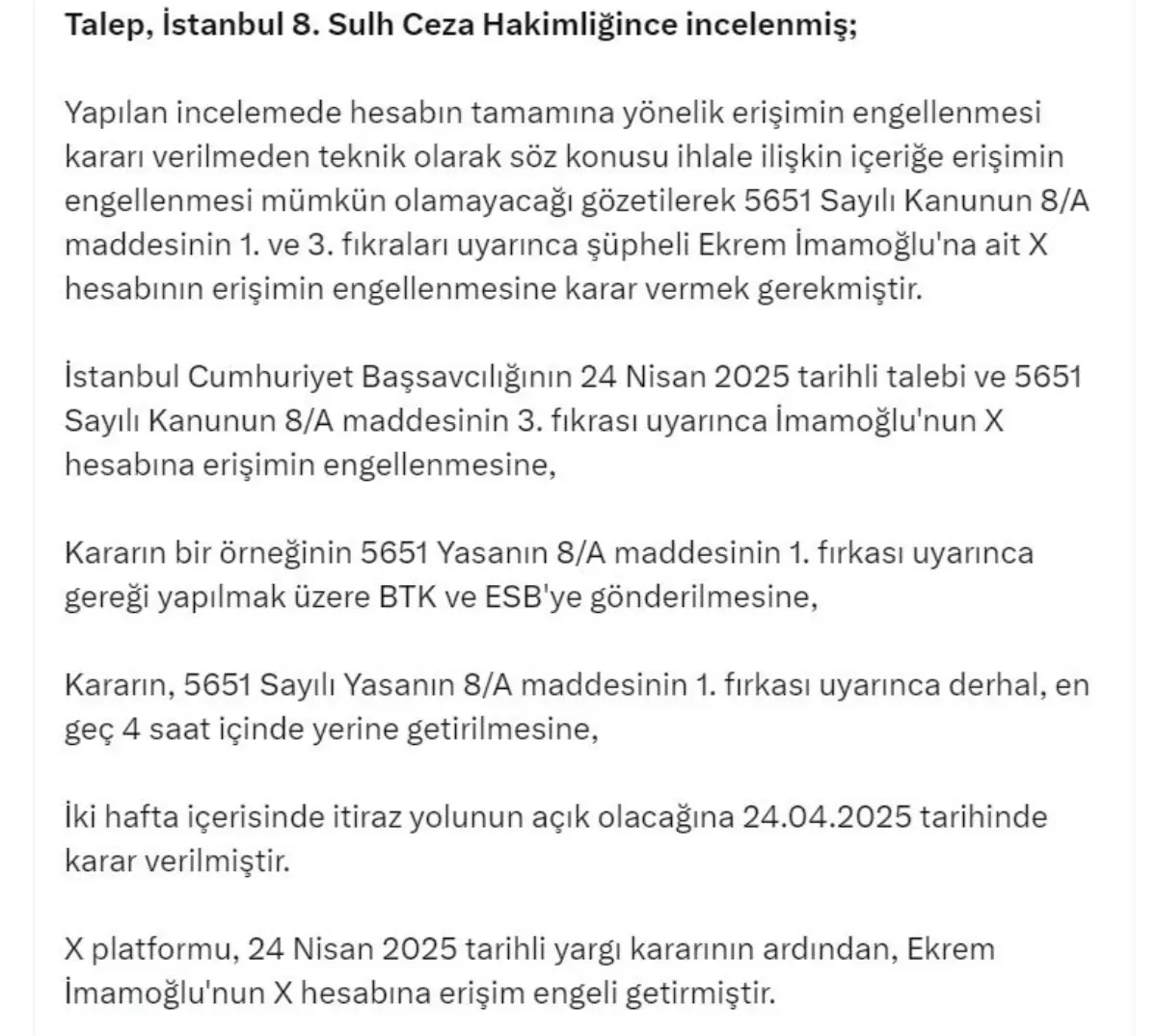 İmamoğlu’nun X Hesabına Erişim Engellendi