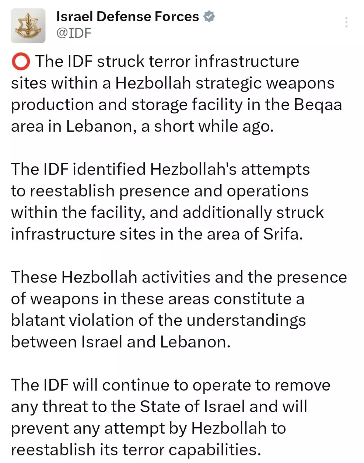 İsrail, Hizbullah Maksatlarına Saldırdı