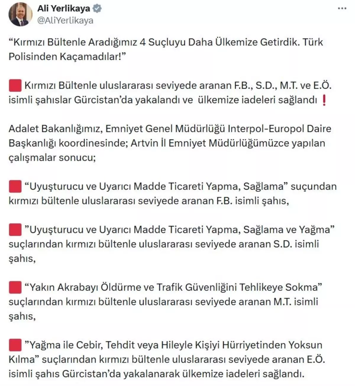 Kırmızı Bültenle Aranan 4 Hatalı Yakalandı