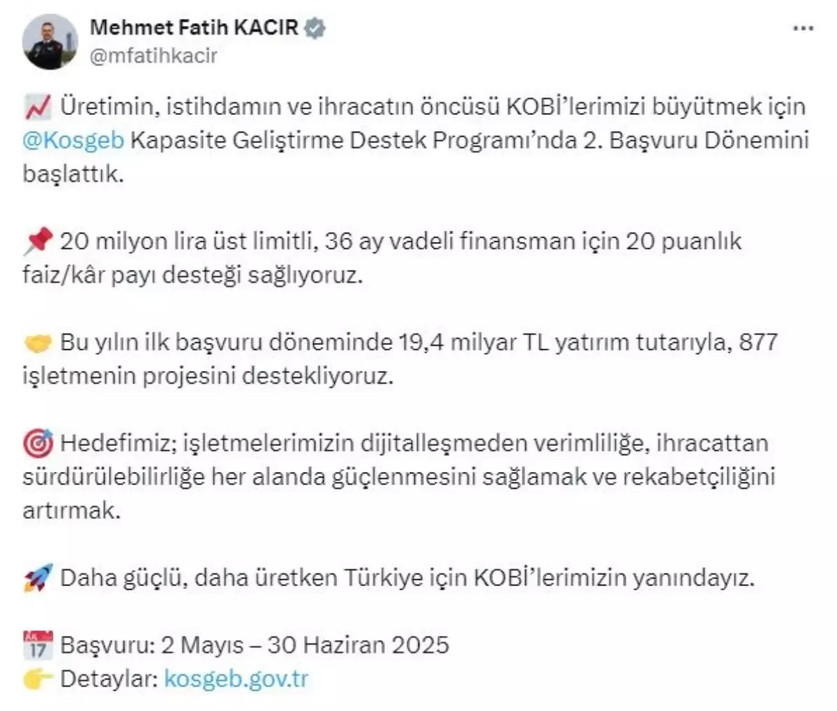 KOSGEB Takviye Programı İkinci Devri Başladı
