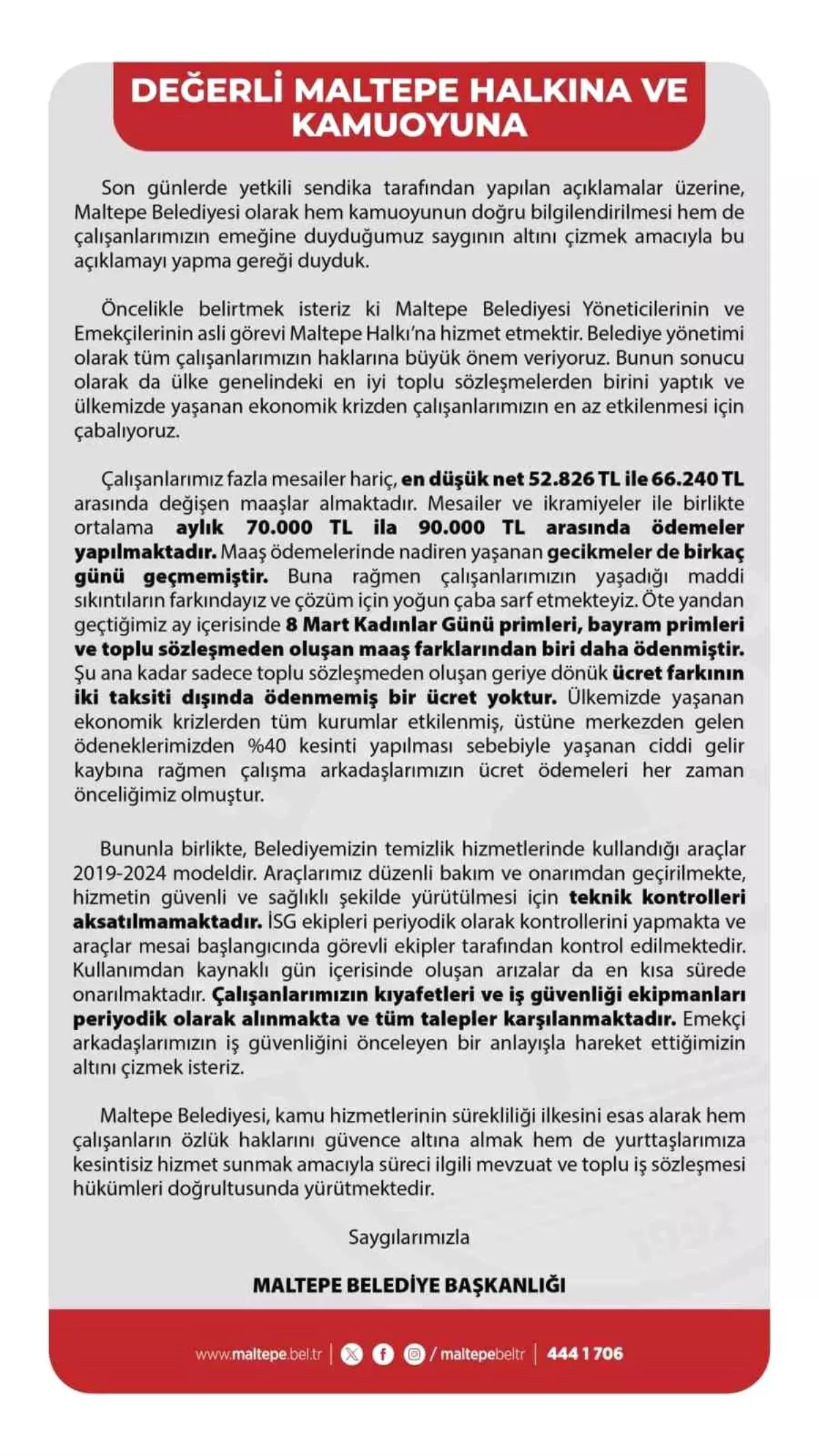 Maltepe Belediyesi: Çalışan Maaşları ve İş Güvenliği Hakkında Açıklama