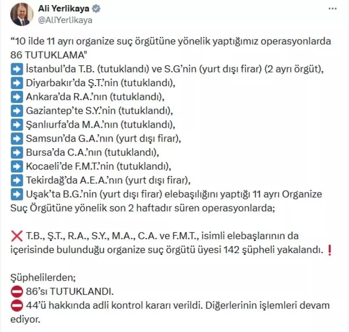 Organize Hata Operasyonunda 86 Tutuklama