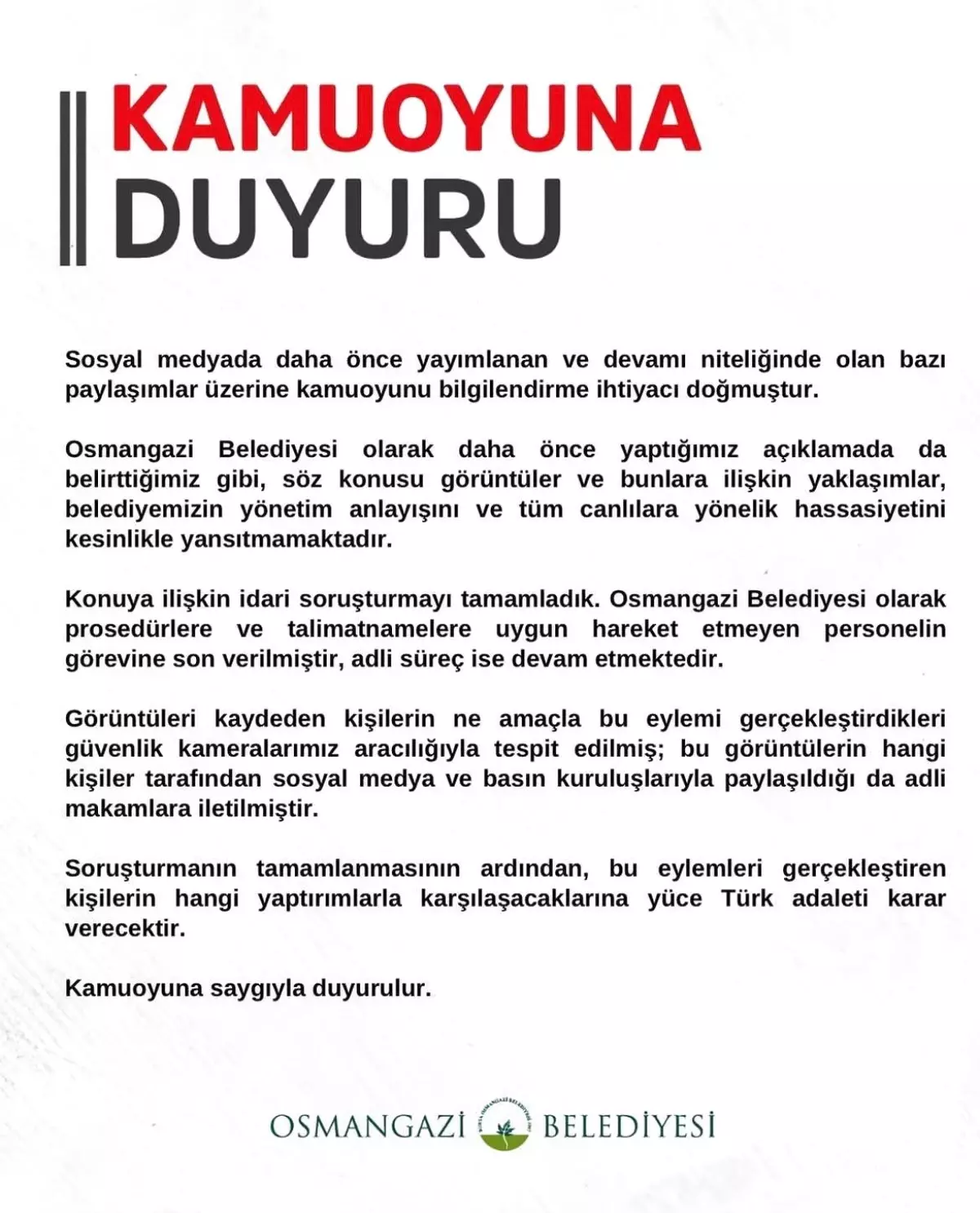 Osmangazi Belediyesi’nden Hayvan Barınağı Açıklaması