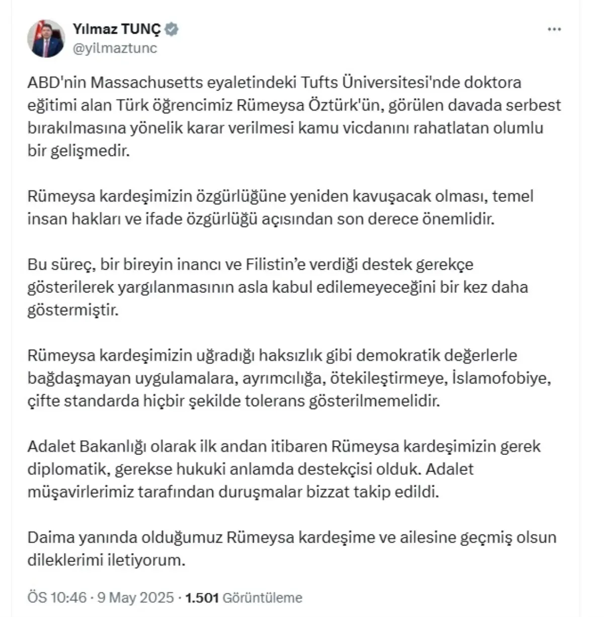 Rümeysa Öztürk hür kaldı