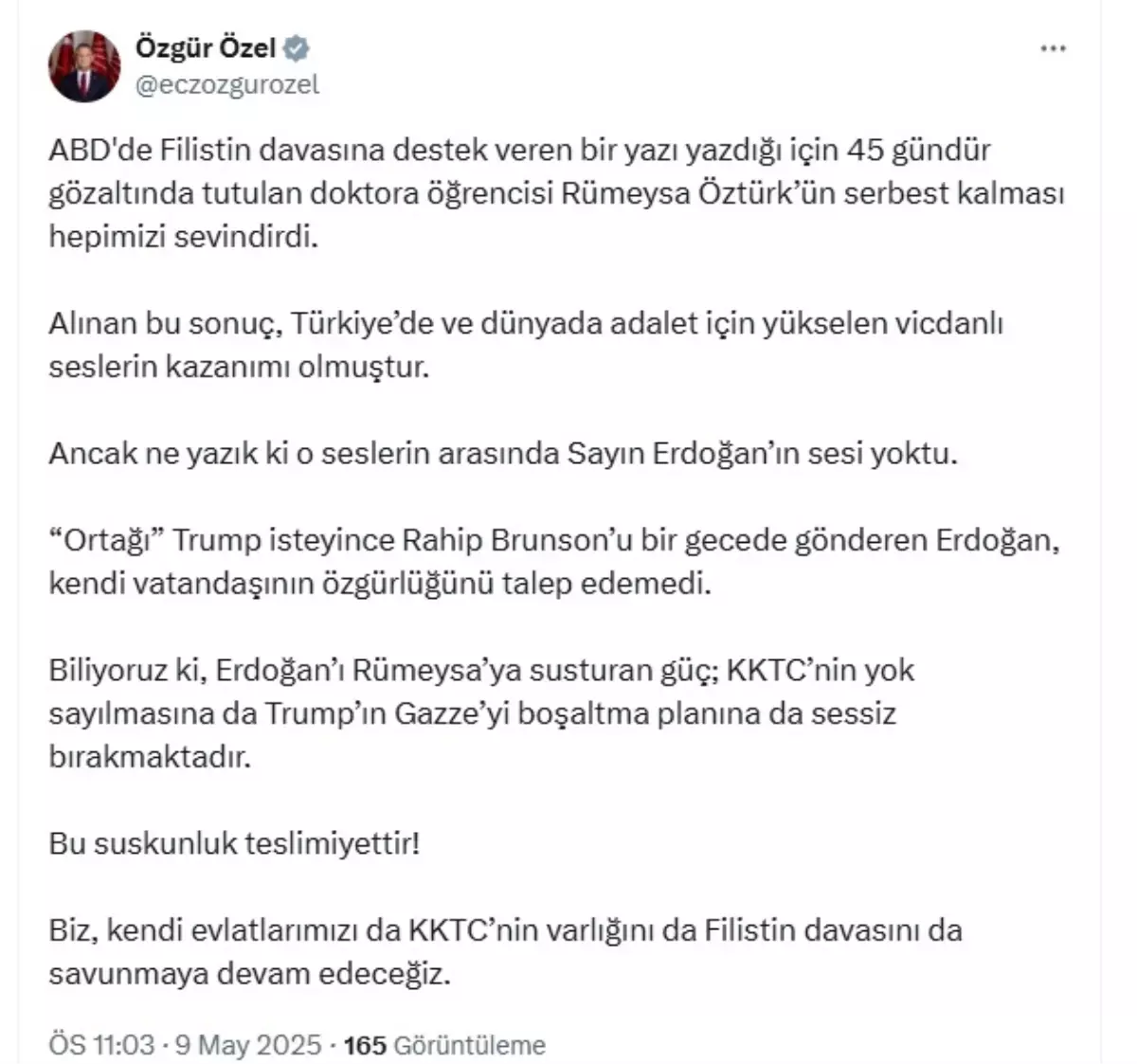 Rümeysa Öztürk özgür kaldı