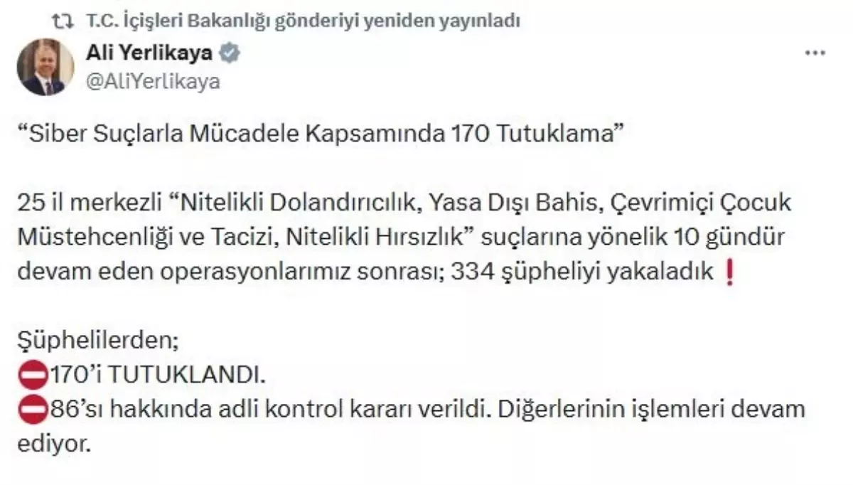 Siber Hata Operasyonunda 334 Gözaltı