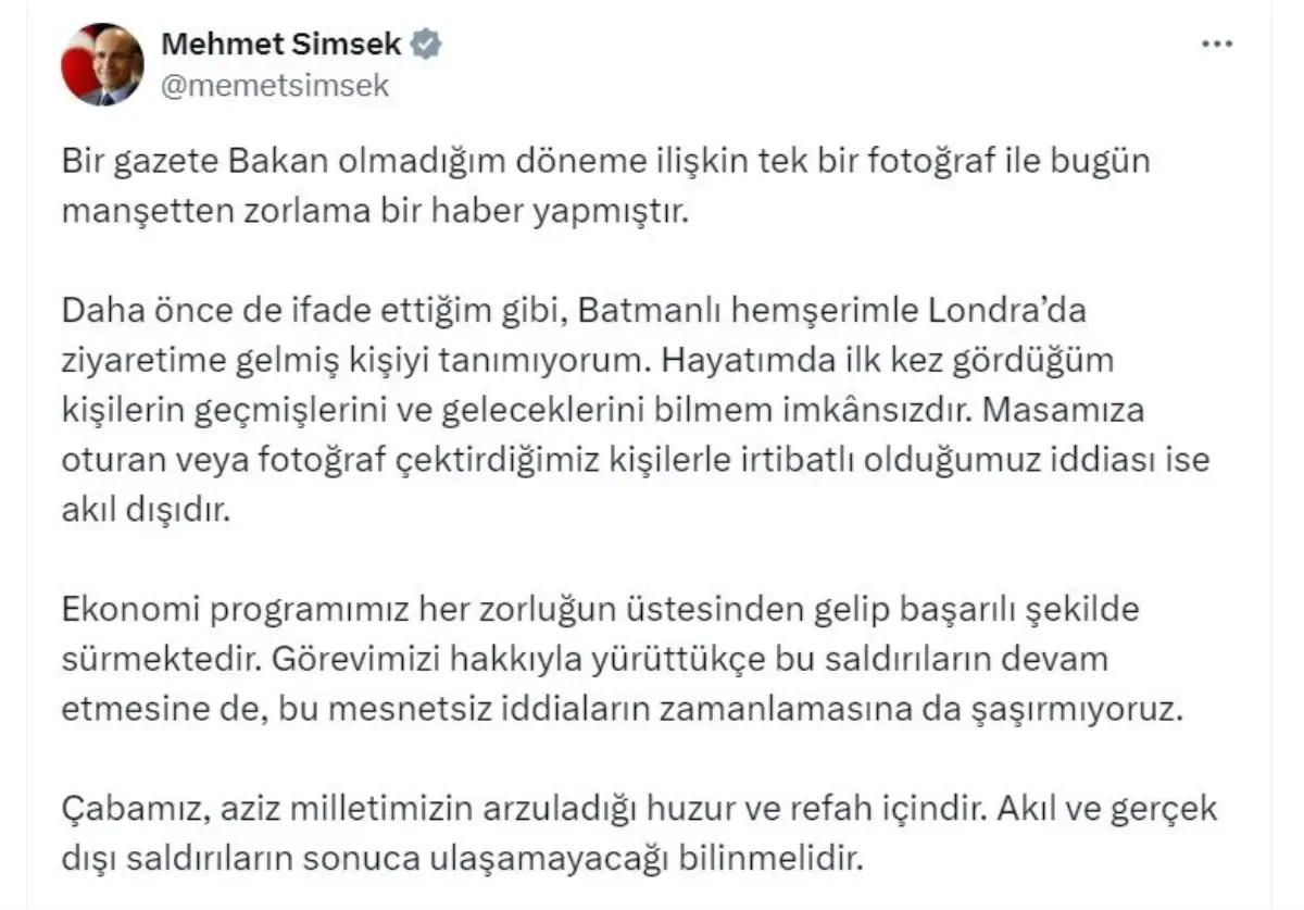 Şimşek’ten Fotoğraf Açıklaması