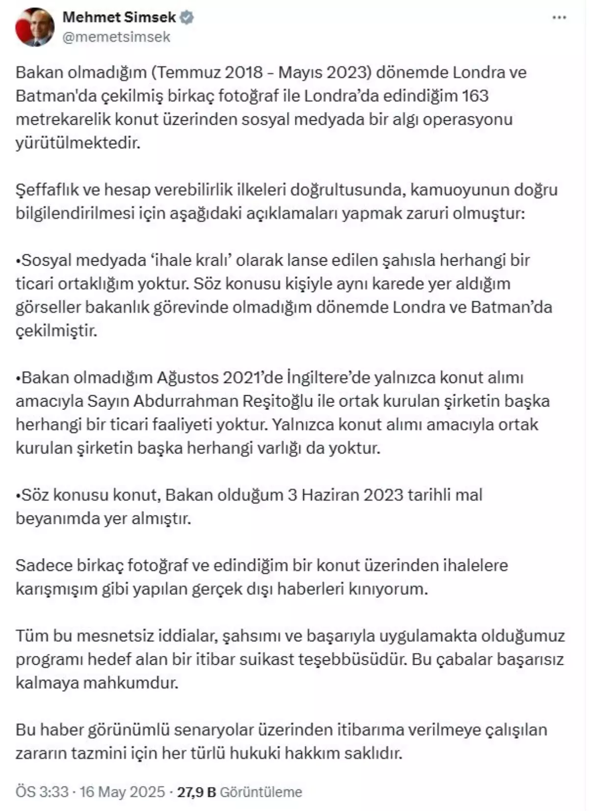 Şimşek’ten Prestij Suikasti Açıklaması