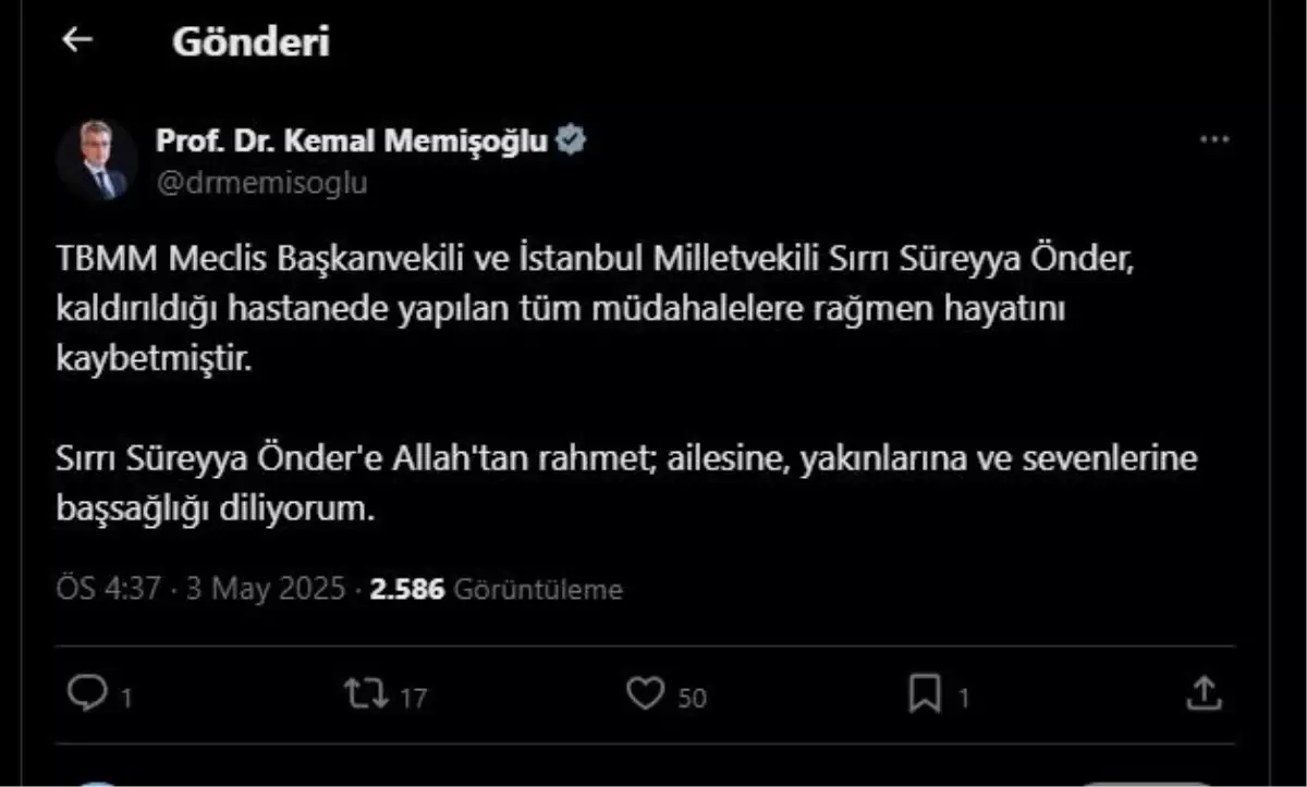 Sırrı Süreyya Başkan’ın Vefatı