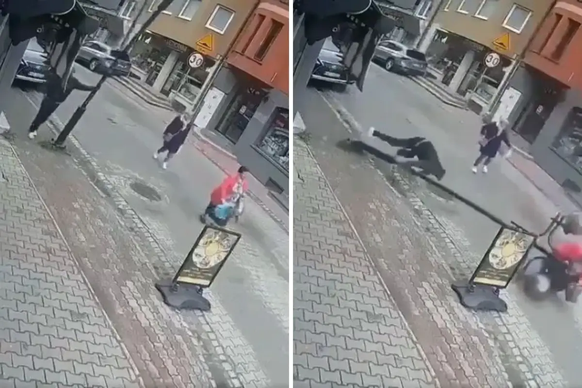 Telefonla konuşurken yaslandığı sokak lambası bir bayanın üzerine devrildi