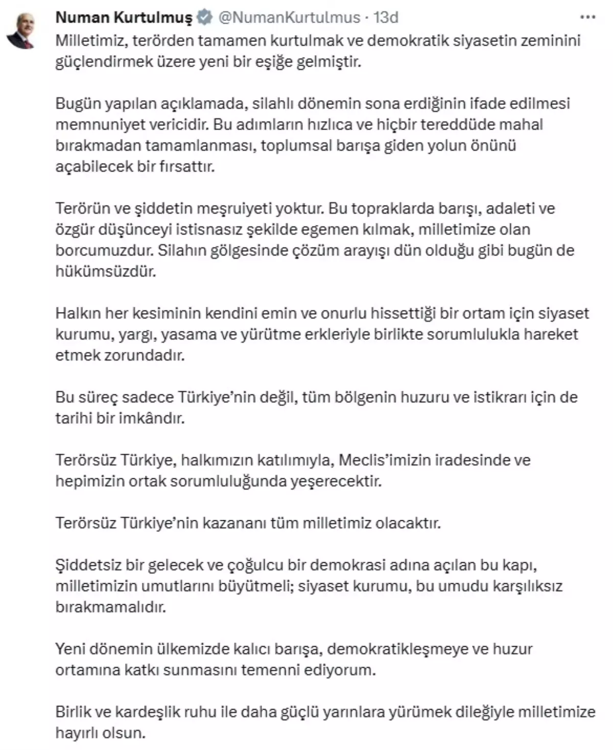 Terörsüz Türkiye İçin Umut