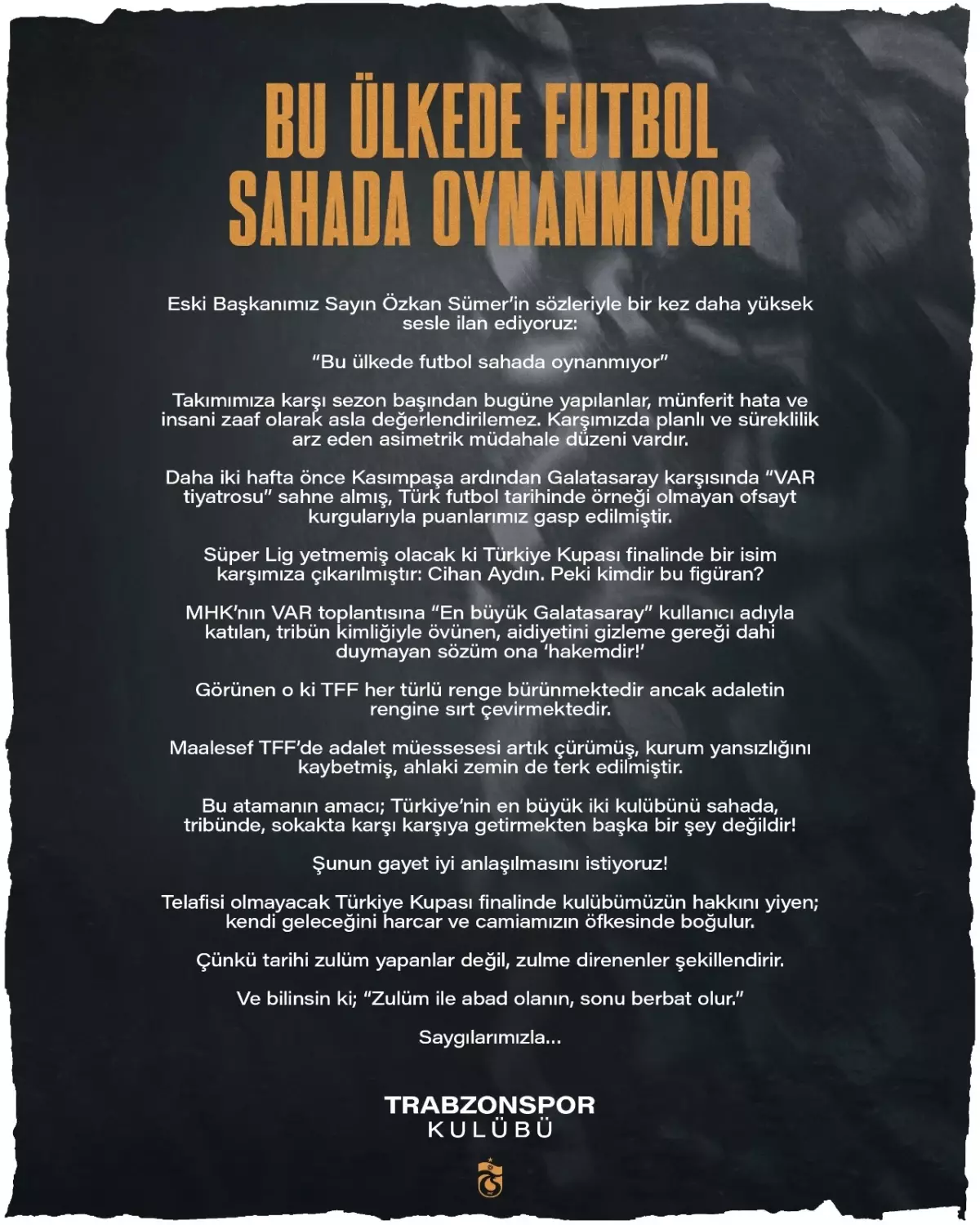 Trabzonspor’dan Türkiye Kupası Hakemine Reaksiyon