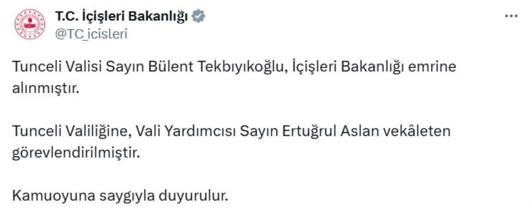 Tunceli Valisi Merkeze Alındı