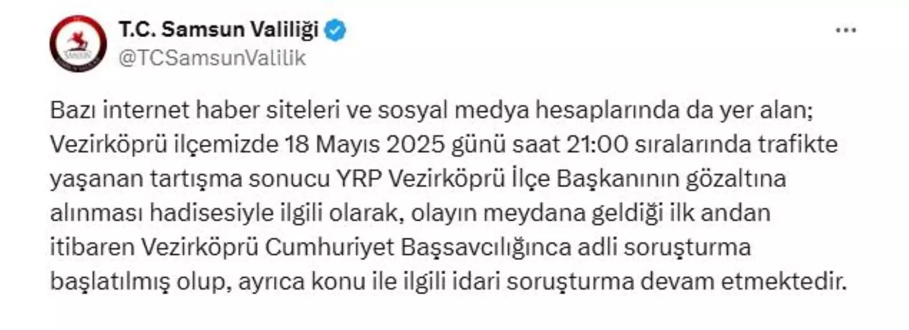 Vezirköprü’de YRP Başkanı Gözaltına Alındı