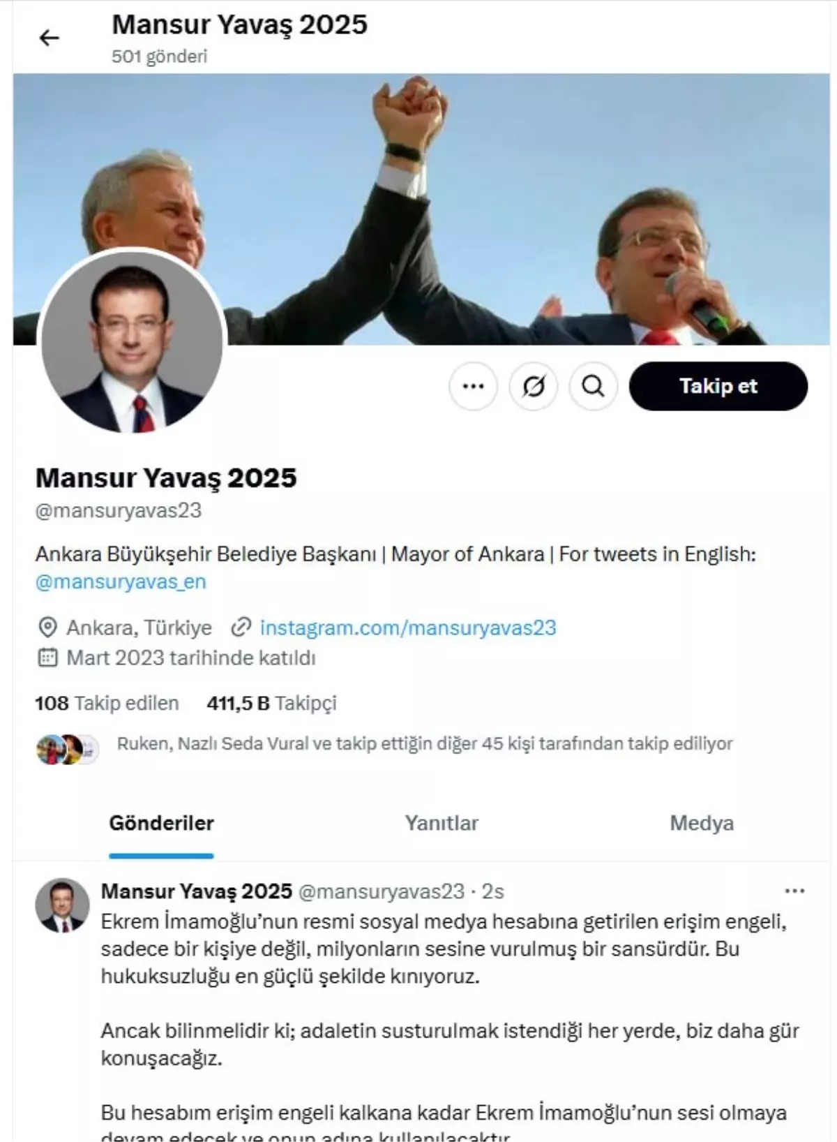 Yavaş, İmamoğlu’nun Hesabını Kullandı