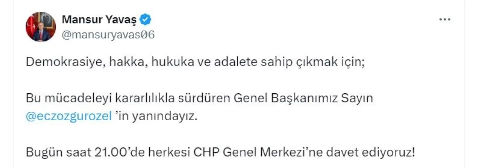Yavaş’tan CHP’ye Davet
