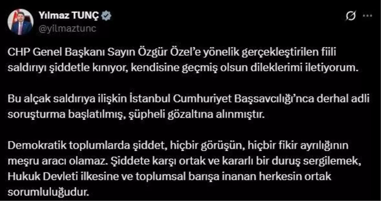 Yılmaz Tunç’tan Özgür Özel’e Geçmiş Olsun