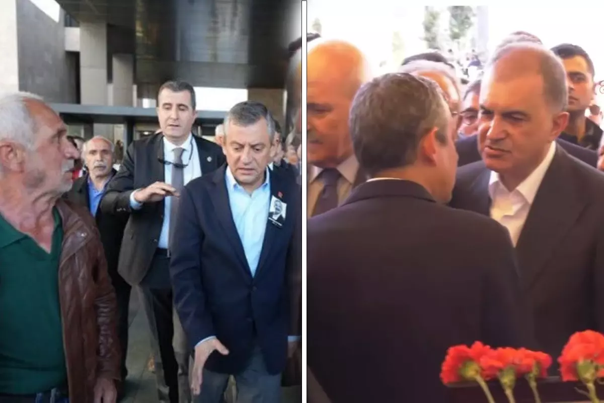 Yumruklu saldırı sonrası AK Parti Sözcüsü Ömer Çelik cenaze merasiminde Özgür Özel ile görüştü